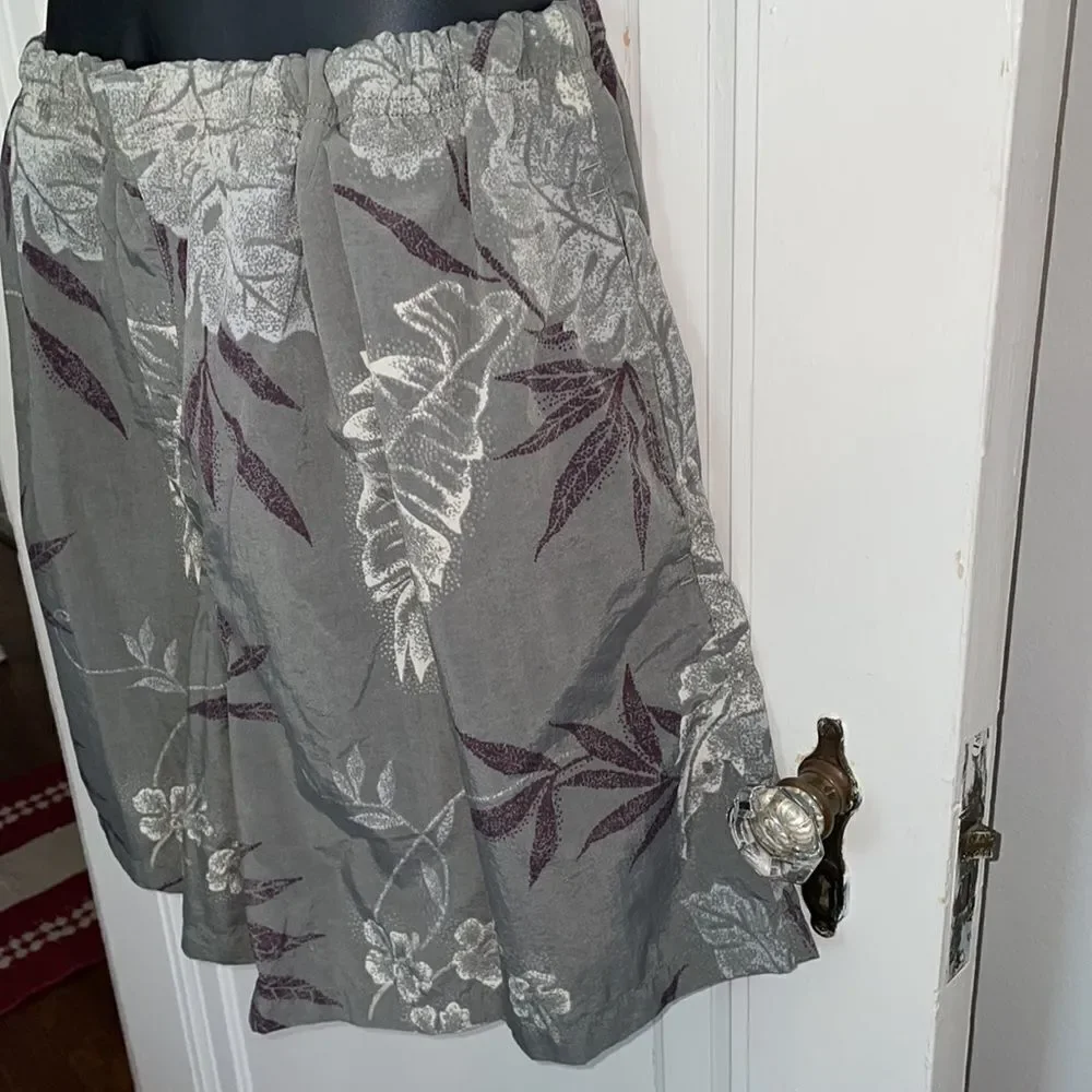 Nautica army green, cream‎ & maroon floral & leaf print nylon swim trunks